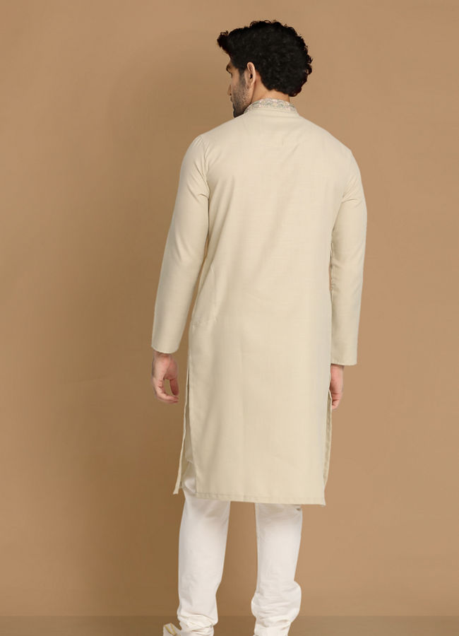 Pista Thread Work Kurta Pajama image number 2